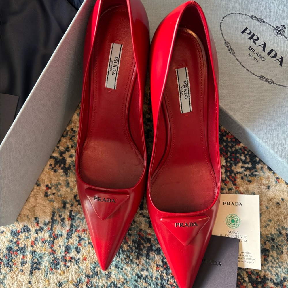 Red Prada Logo Pointed Toe Pump